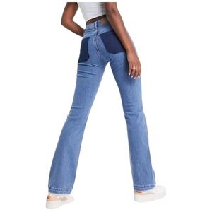 French Connection Rony hippie 70's flare jeans two tone colour block denim. Sz 6